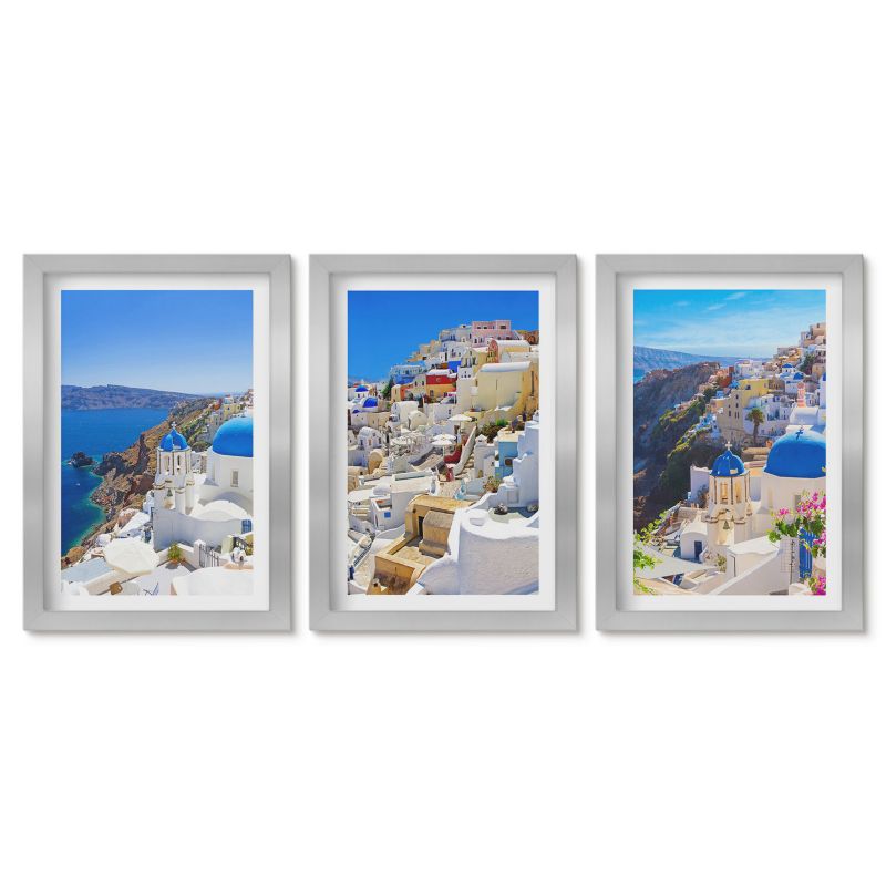 Komplet obrazów srebrna rama Tulup 20x30 cm Krajobraz architektura Oia Santorini Galeria ścienna 1 kpl