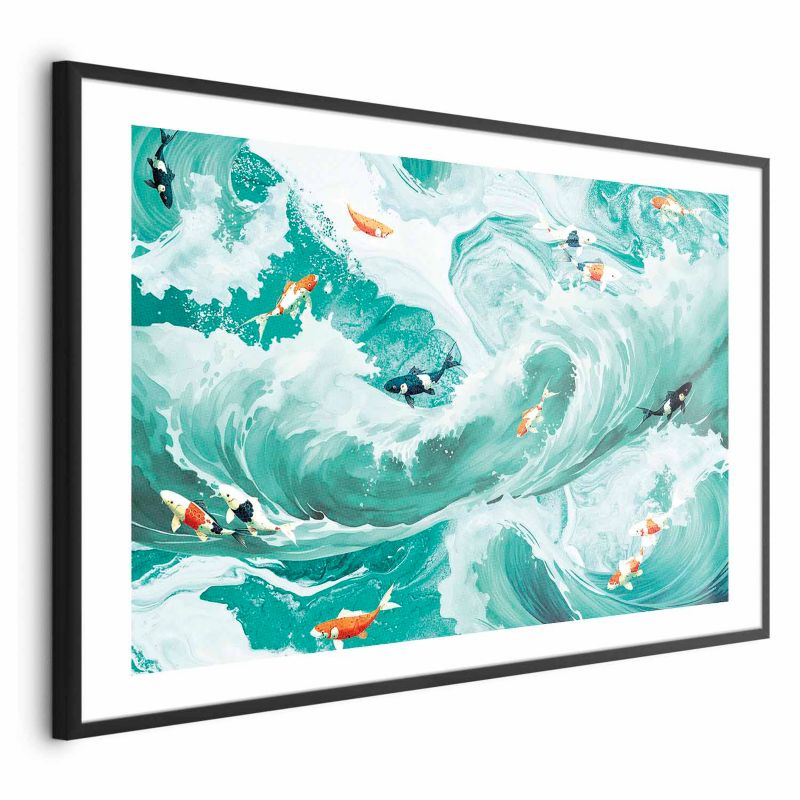 Plakat Artgeist Ryby i fale 30x21 cm z ramą czarną 1 szt