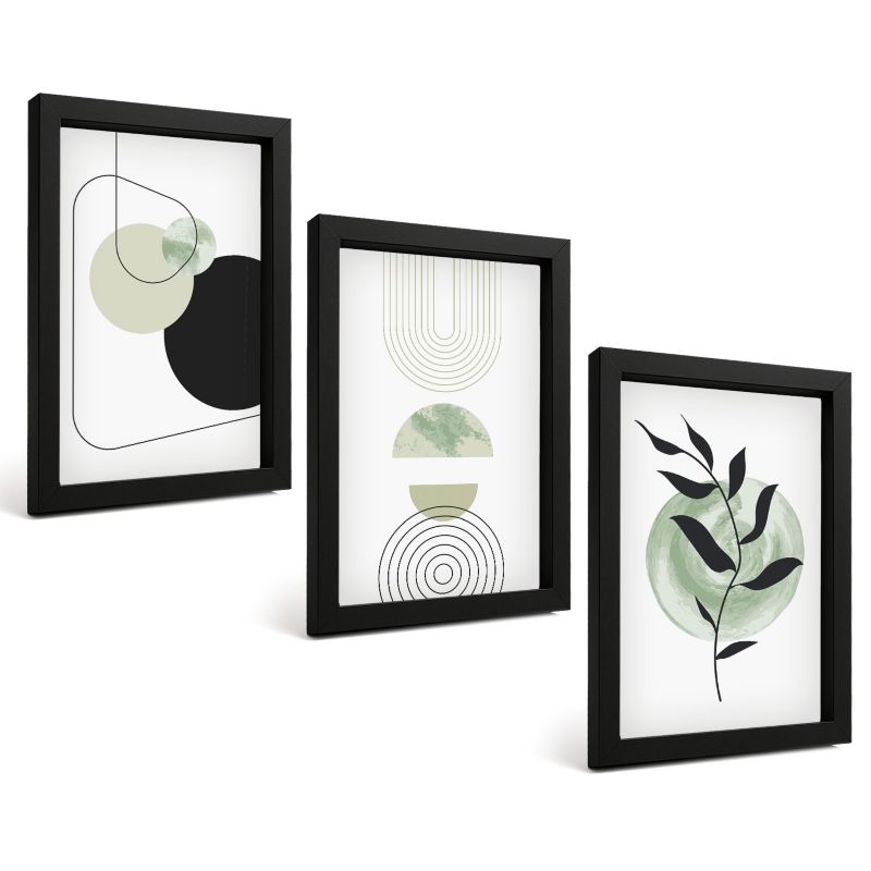 Zestaw 3 Obrazów w Czarnej Ramie ArtPrintCave 20x30 cm Galeria Ścienna Abstrakcyjne roślinne kształty 1 kpl.