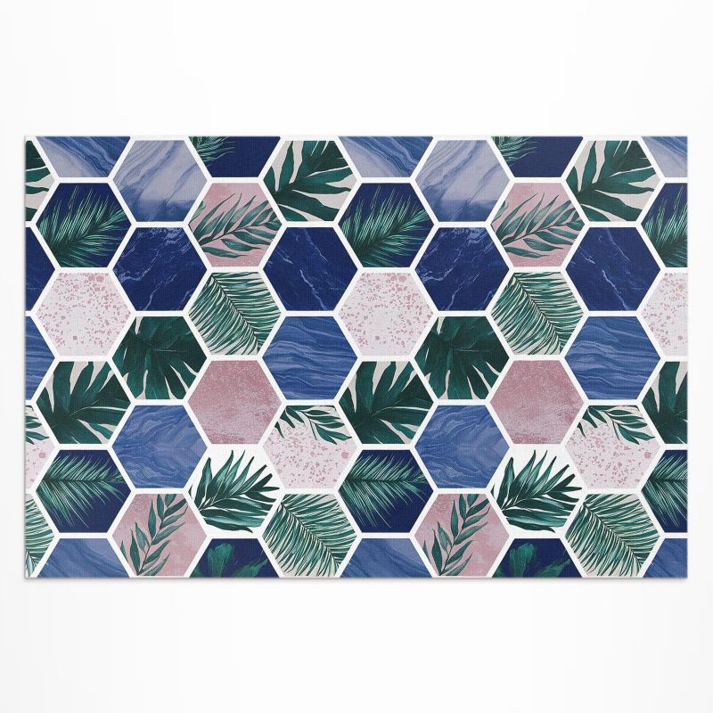 Winylowy Chodnik Zewnętrzny Wallfluent 140x210 cm Płytki heksagonów motyw roślinny i kamienny 1 szt.
