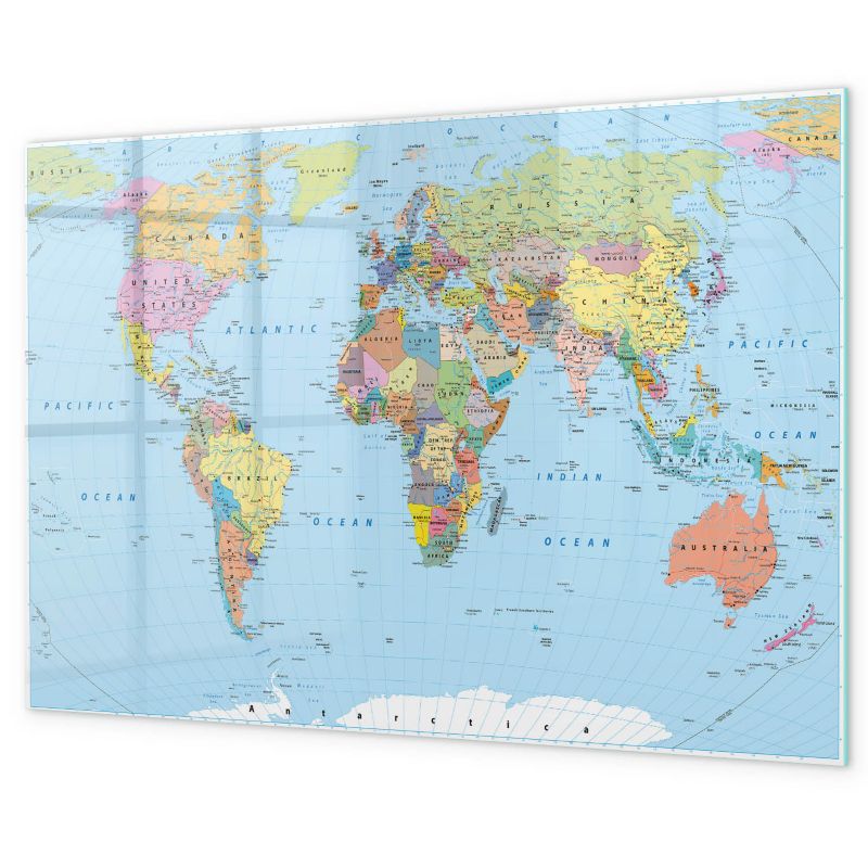 Tablica Magnetyczna Suchościeralna Tulup 90x60 cm Mapa świata polityczna kontury 5 magnesów + gąbka Czarny marker 1 kpl