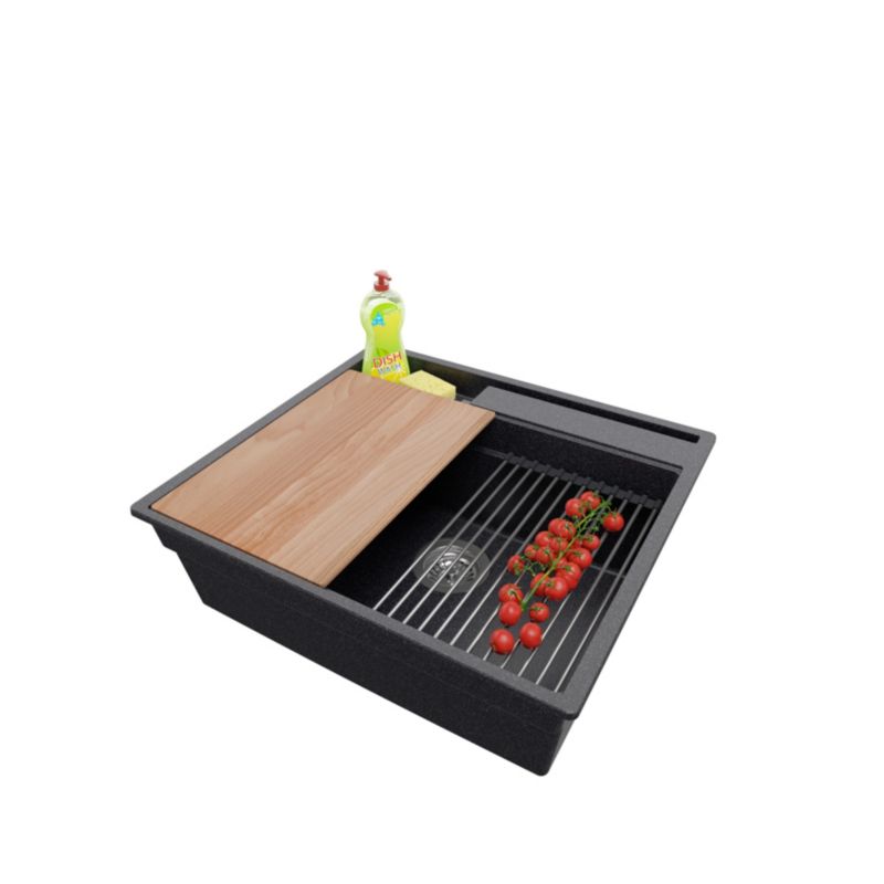 Zlewozmywak Oslo Pocket PRIMAGRAN Nablatowy 58x53cm do Szafki od 60cm, Grafitowy + Syfon, S217, 1 szt.
