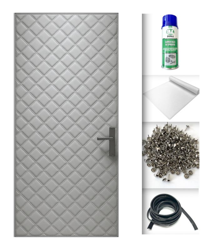 Tapicerka drzwiowa Ultrasonic Jasno szara 115 x 215 cm obicie na drzwi ocieplenie uszczelnienie wygłuszenie + Akcesoria 1 kpl.