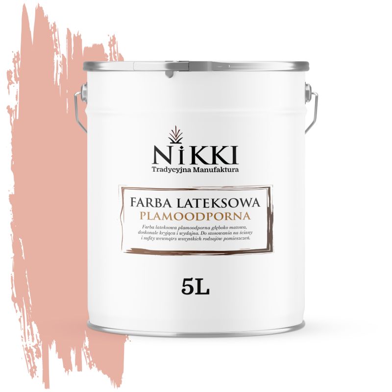 Farba Lateksowa Premium do Ścian i Sufitów Odporna na Plamy NIKKI Łososiowy jasny H5551 Głęboki Mat 5L