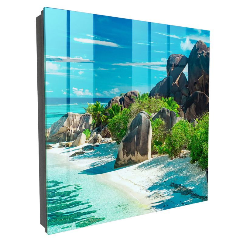 Skrzynka Na Klucze Szkło Hartowane Tulup 30x30 cm Tropikalna plaża - Czarna - Otwierana na prawo 1 szt.