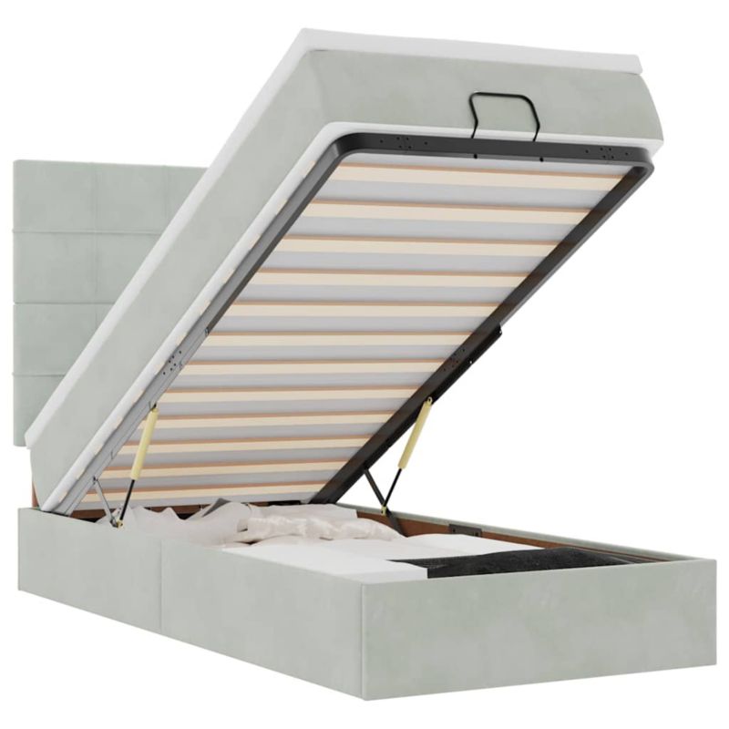 Łóżko otomana WaszeMeble z materacem 90x200 cm Jasnoszary aksamit z LED ze schowkiem WM-3314294 1 szt.
