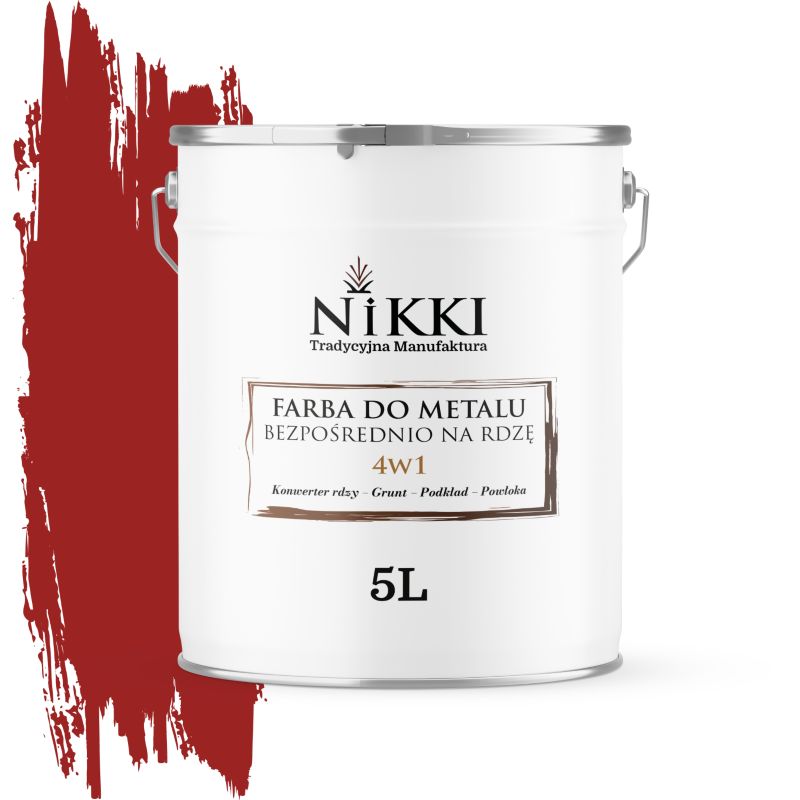 Farba do Metalu Antykorozyjna 4w1 NIKKI Czerwony sygnałowy RAL3001 Półmat 5L
