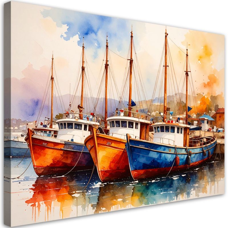 Obraz do salonu biura nowoczesny Feeby Kolorowe Łodzie Statki w porcie 90x60cm 1szt
