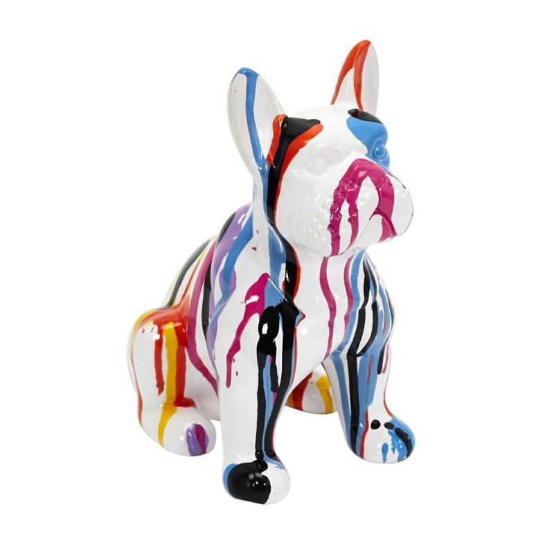 Figurka dekoracyjna buldog francuski ceramiczna biała Intesi 20 cm do salonu prezent 1 szt.