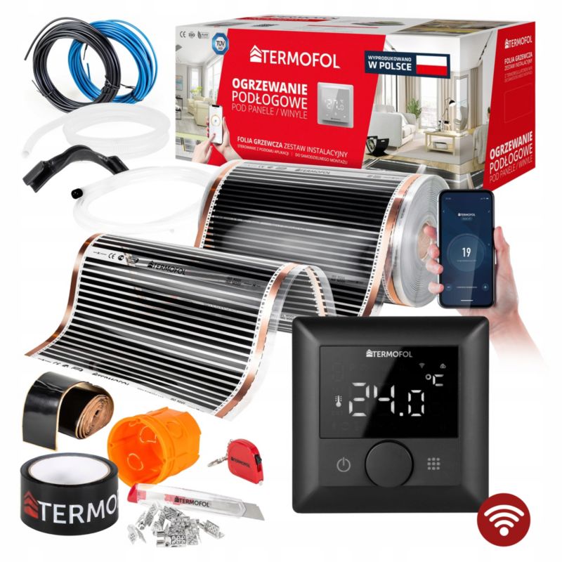 ZESTAW Folia Grzewcza TERMOFOL na podczerwień moc 80W 50cm pow. 34m² +TF-H5 WIFI BLACK 1kpl