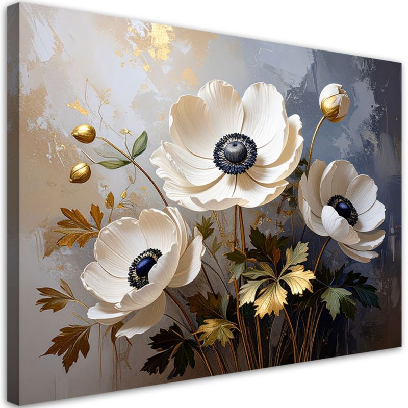 Obraz do salonu sypialni kuchni biura Feeby Zawilce beżowe kwiaty 30x20cm 1szt