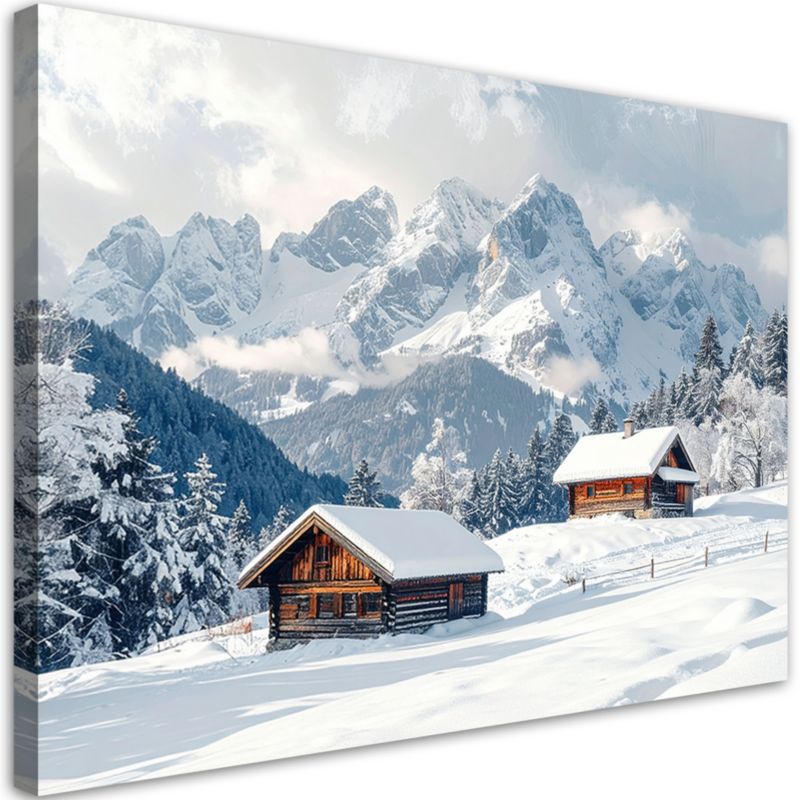 Obraz do salonu jadalni biura kuchni Feeby Pejzaż zima śnieg górskie chaty góry 100x70cm 1szt