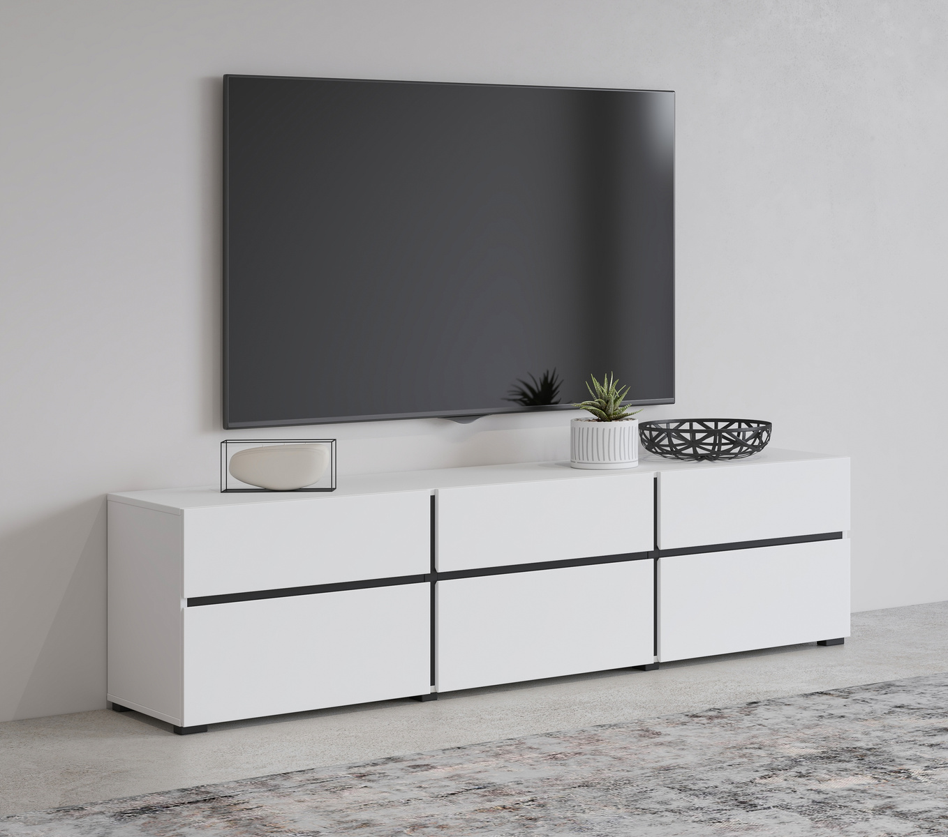 Biała nowoczesna szafka RTV pod telewizor 180 cm CROSS