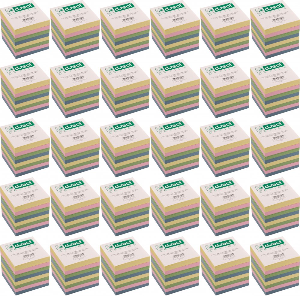 36x Karteczki do notatek D.Rect, nieklejone, 85x85x80mm, 800 kartek, mix kolorów pastelowych