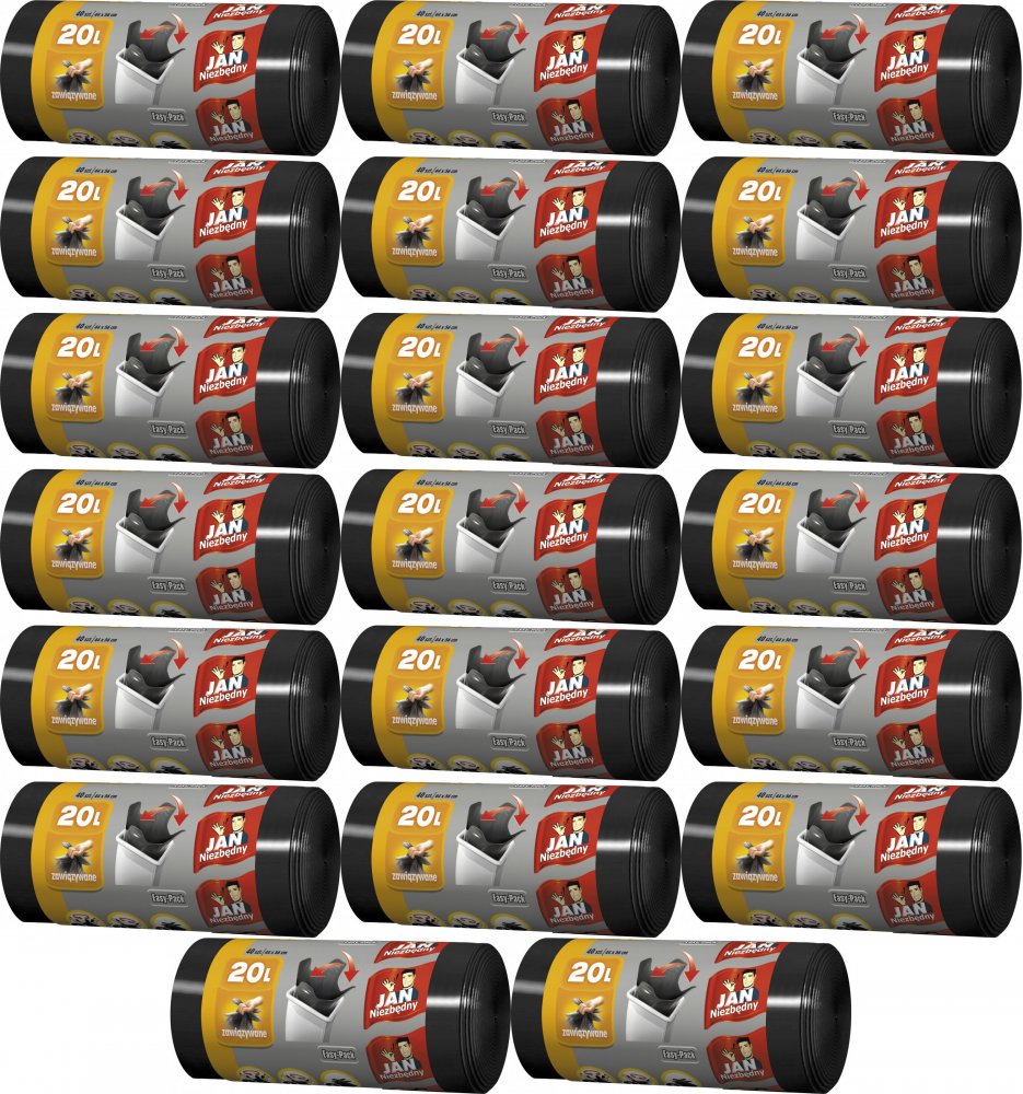 20x Worki na śmieci Jan Niezbędny Easy Pack, na odpady zmieszane, 20l, 40 sztuk, czarny