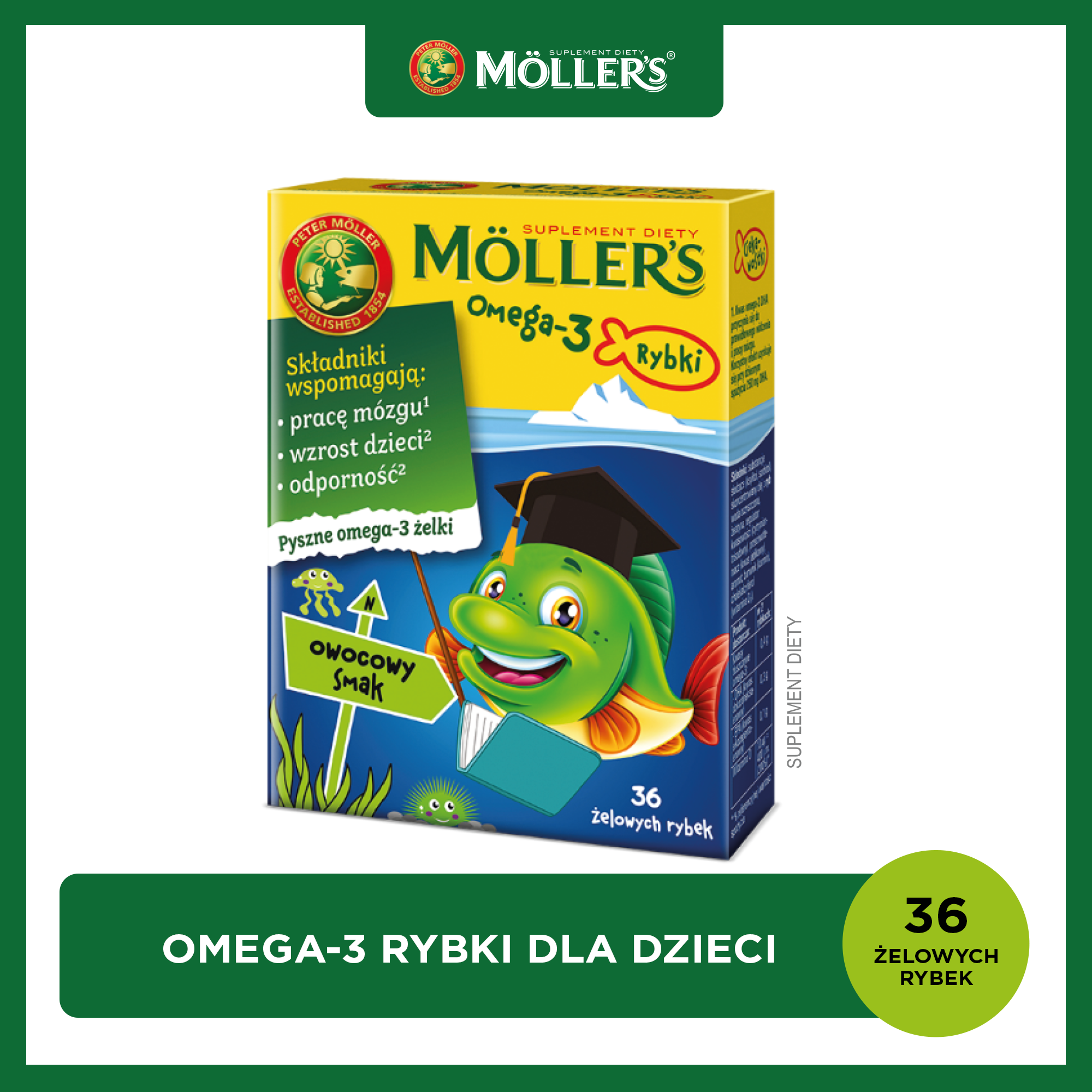 Mollers omega-3 rybki, smak owocowy, 36 żelowych rybek