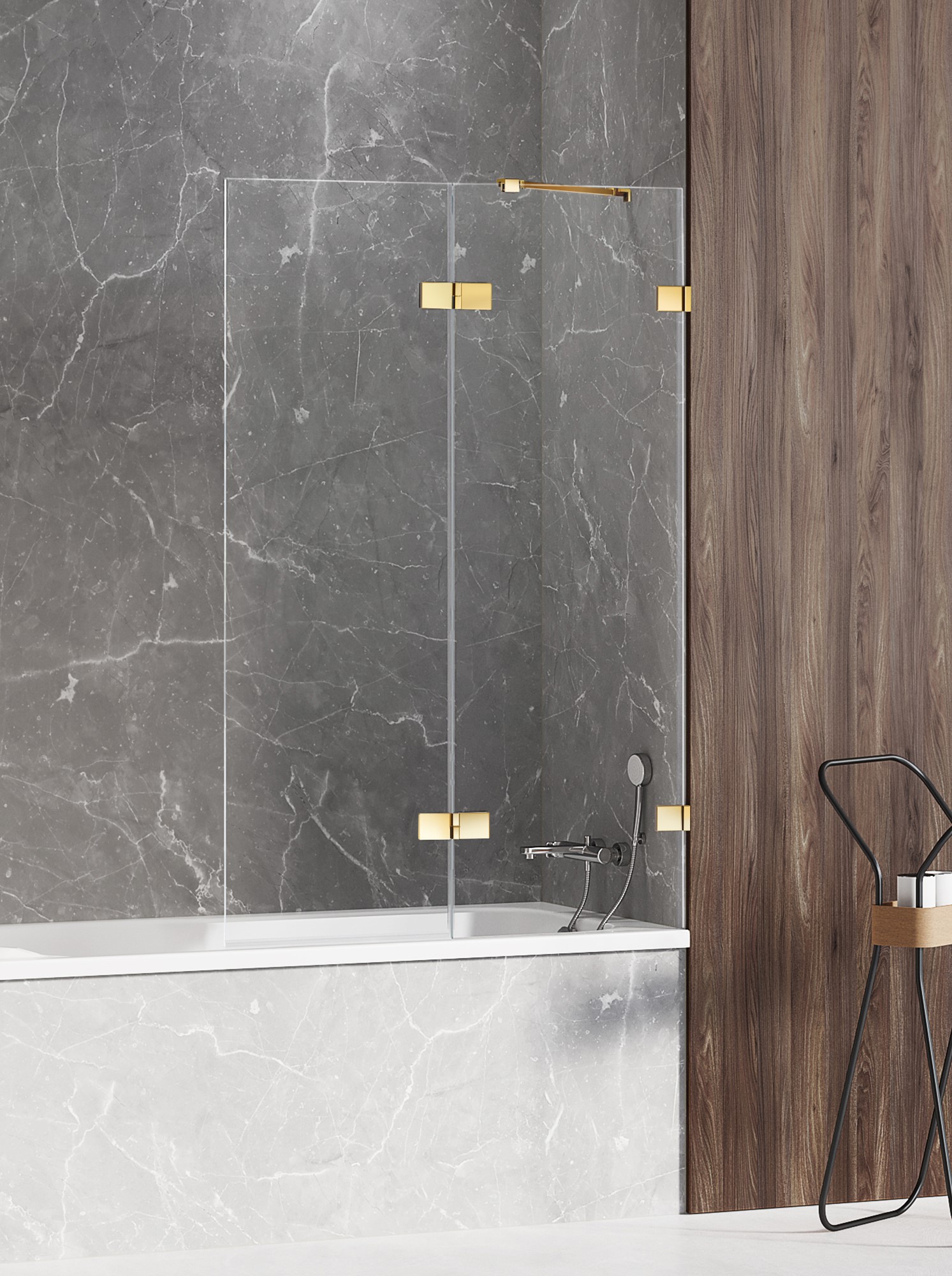 New Trendy Avexa Gold Shine parawan nawannowy 120 cm lewy złoty połysk/szkło przezroczyste EXK-2186