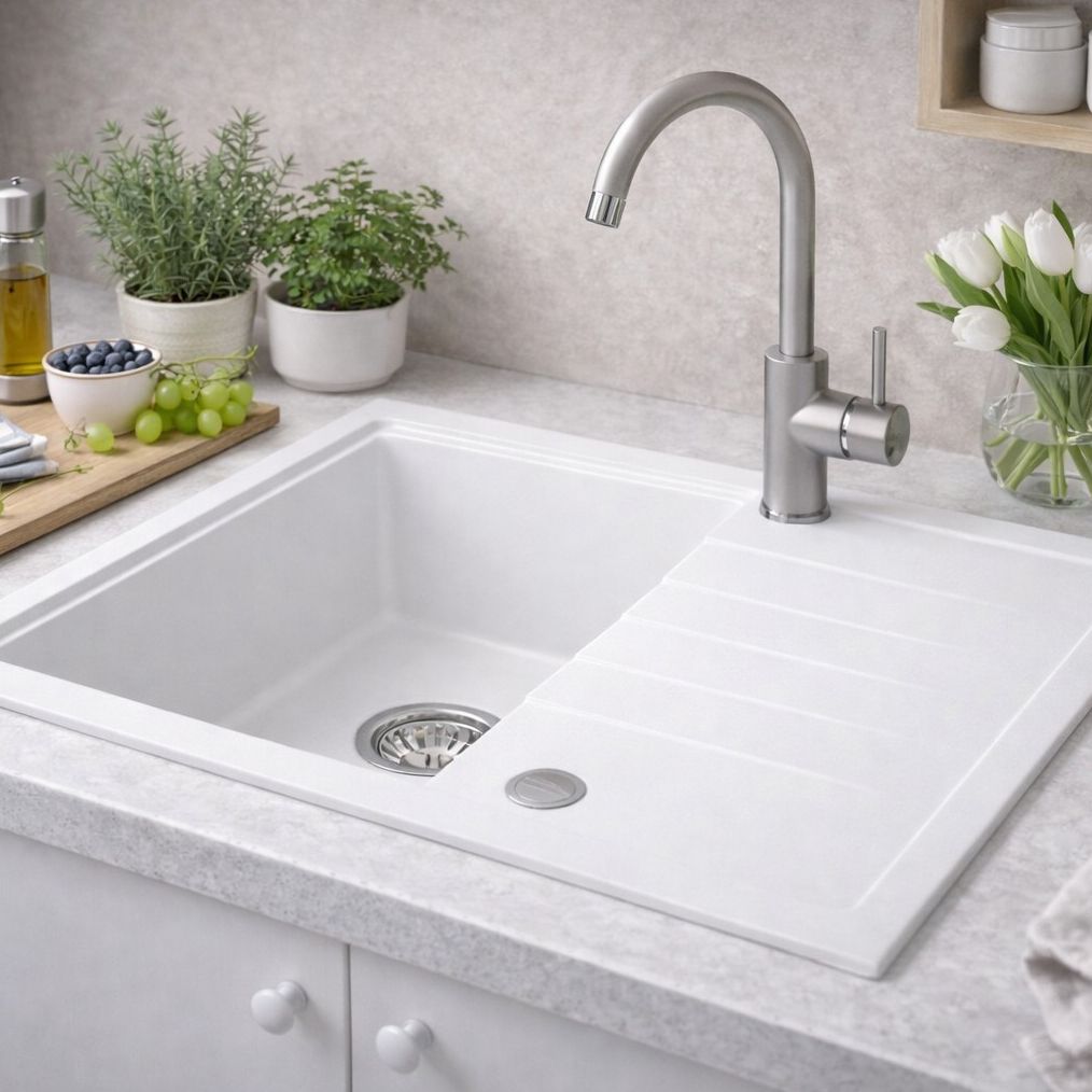 Ruvetti Axel 140 zlewozmywak granitowy 68x49,5 cm biały 3001AX_WH140_W