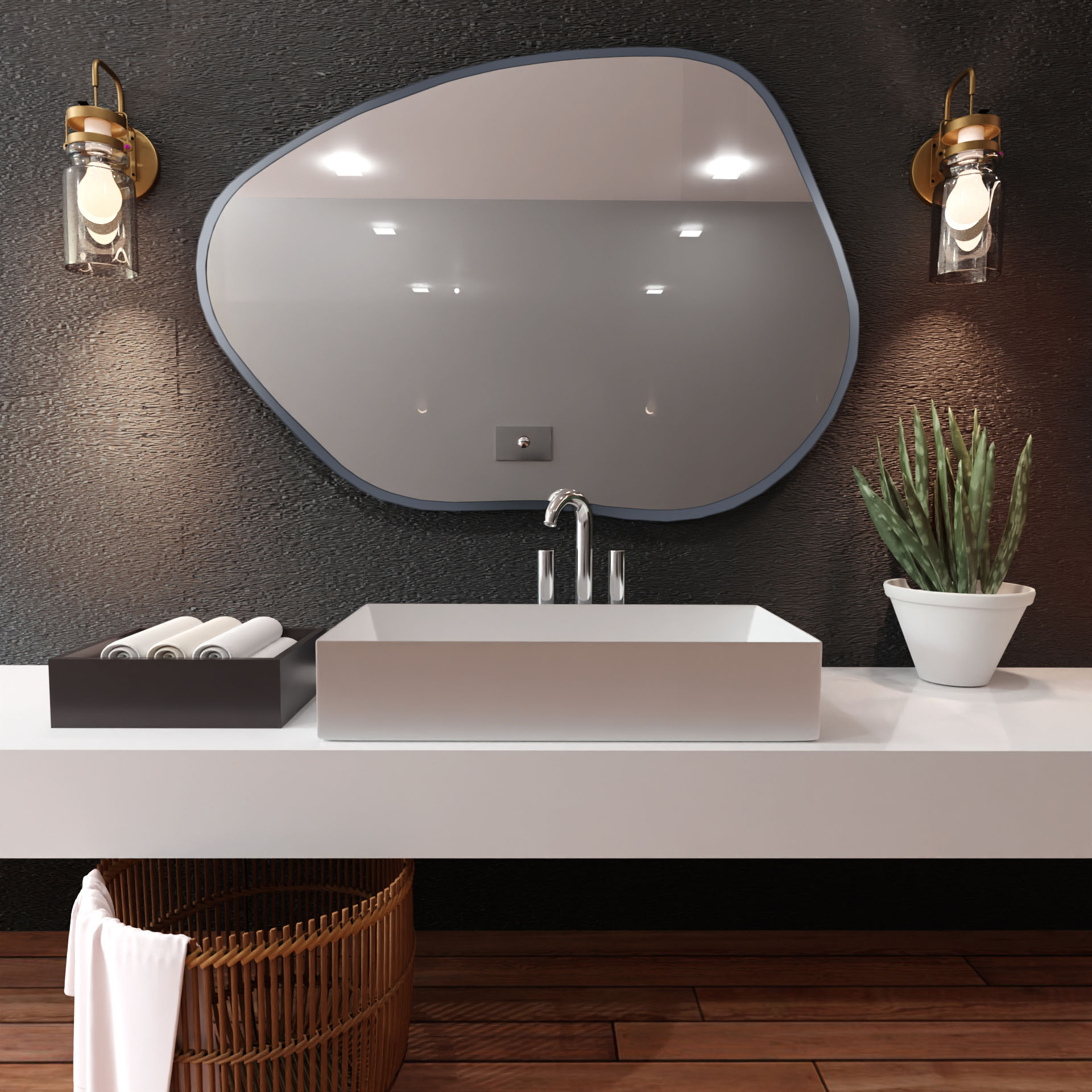 Baltica Design Bright Stain I lustro 90x64 cm srebrne barwa ciepła z matą grzewczą oraz włącznikiem bezdotykowym