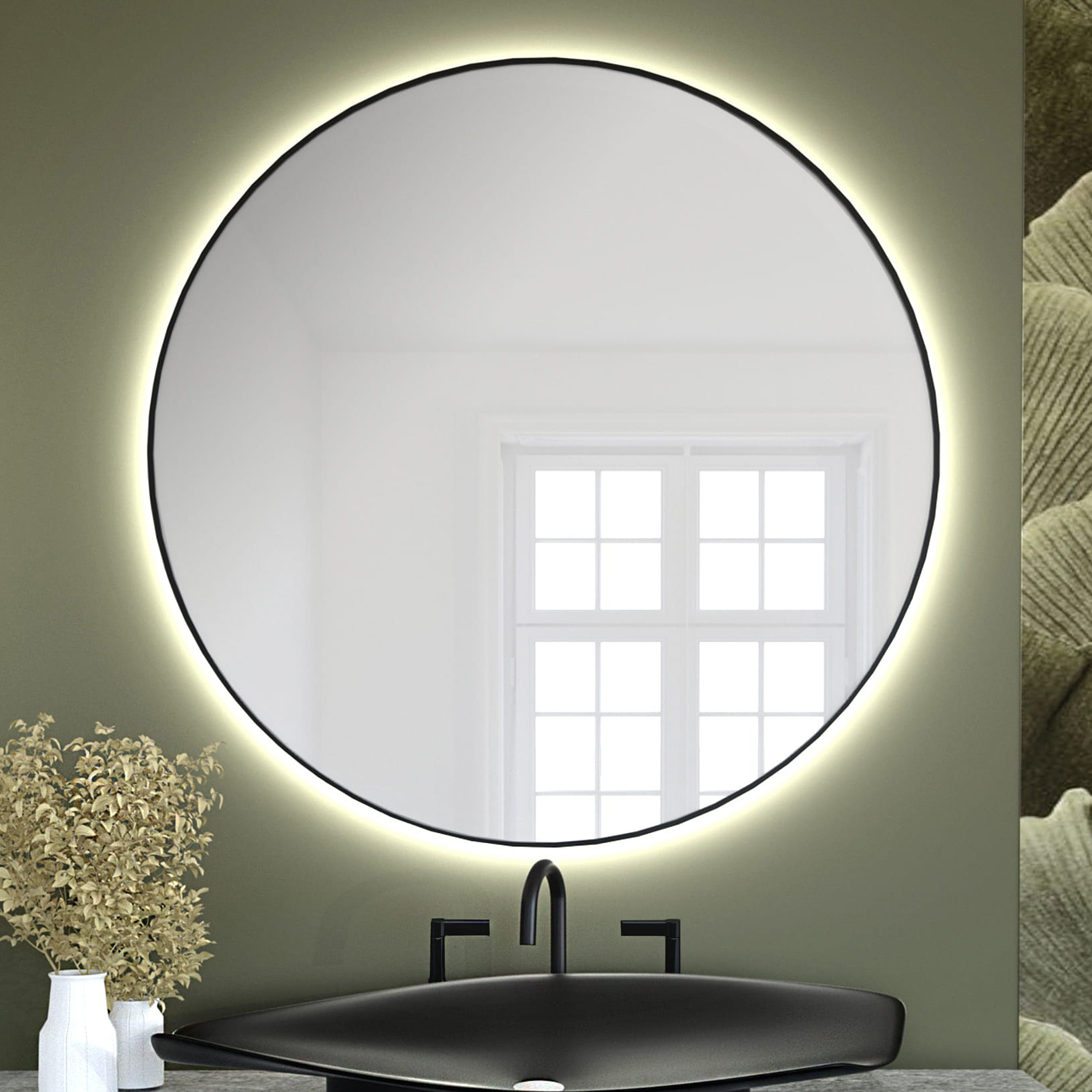 Baltica Design Tiny Border Bright lustro 100x100 cm czarne barwa zimna z włącznikiem bezdotykowym i matą grzewczą