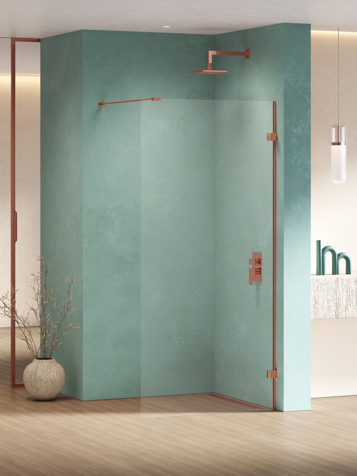 New Trendy Eventa Copper Shine ścianka prysznicowa walk-in 130 cm miedź połysk/szkło przezroczyste EXK-6526