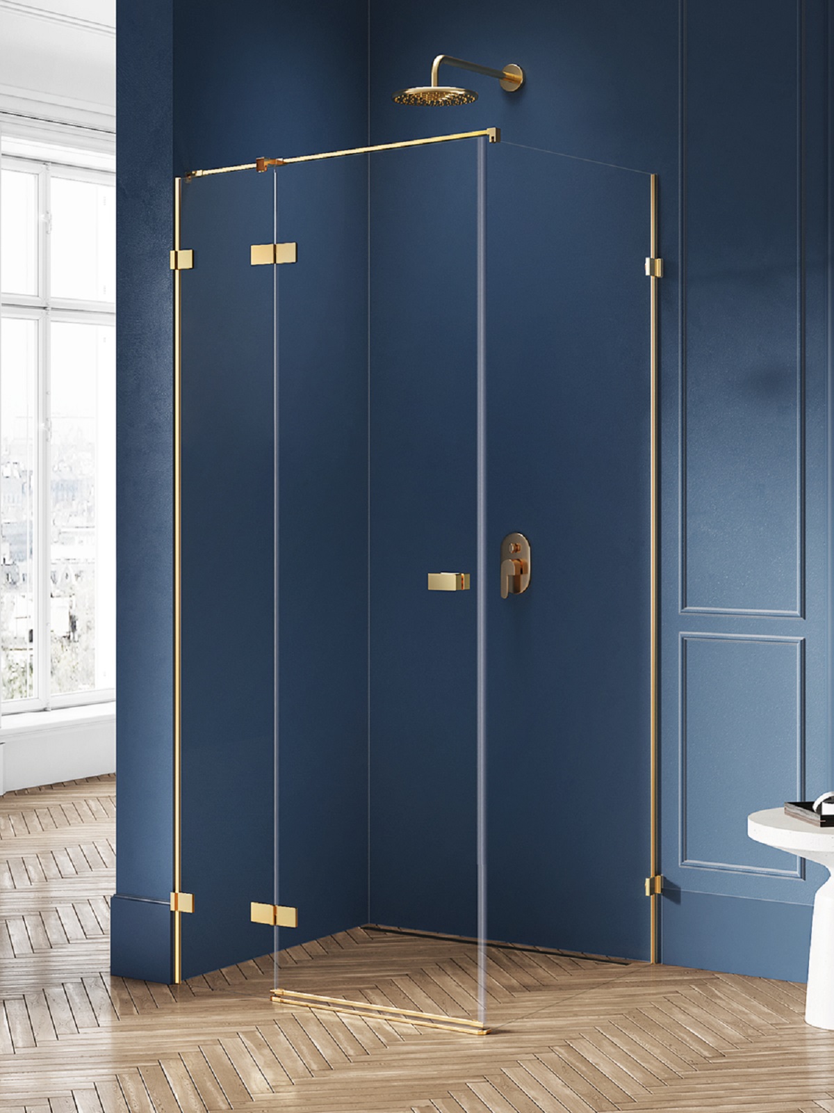 New Trendy Avexa Gold Brushed kabina prysznicowa 110x80 cm prostokątna lewa złoty szczotkowany/szkło przezroczyste EXK-1870