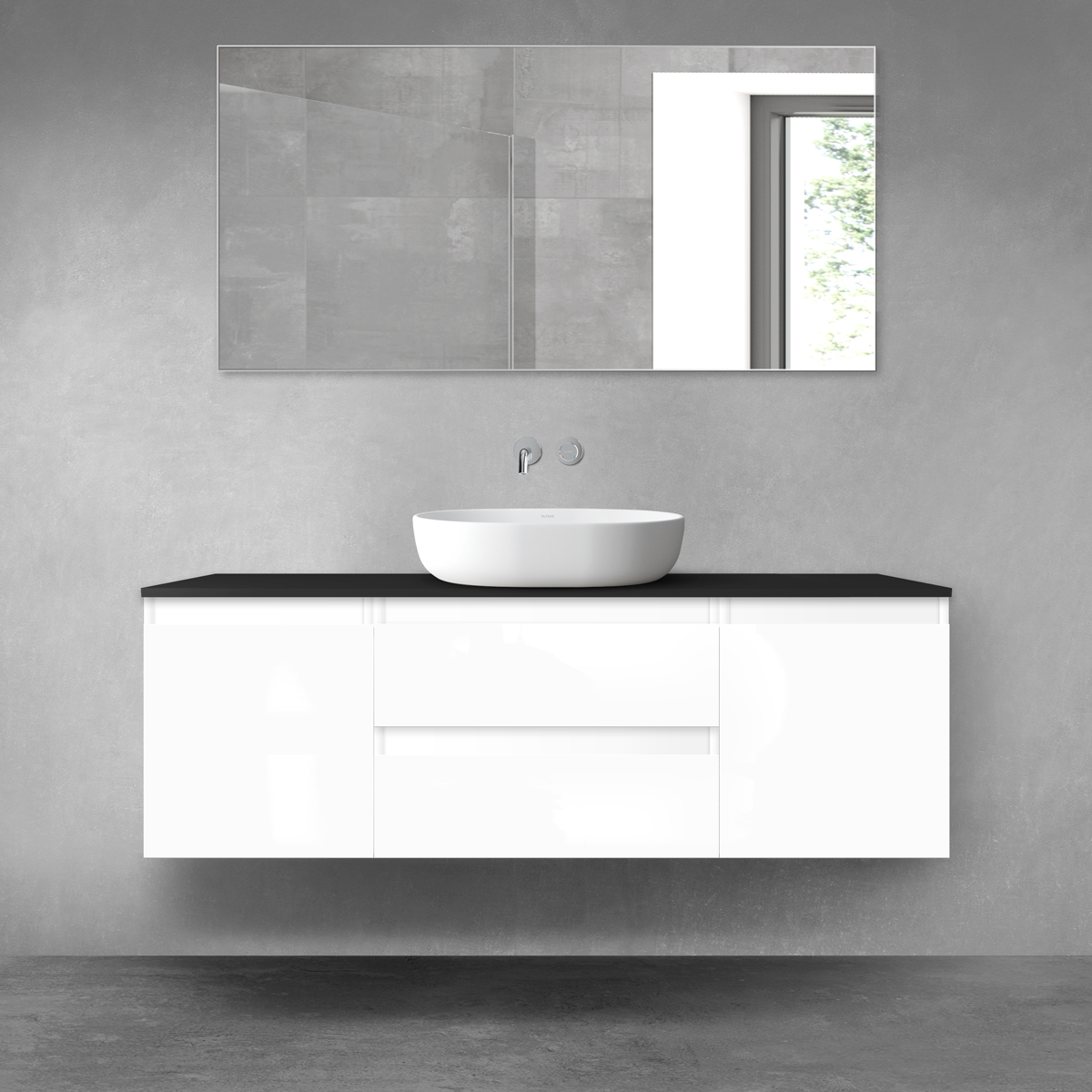 Oltens Vernal zestaw mebli łazienkowych 140 cm z blatem biały połysk/czarny mat 68276000 - Wysyłka w 24h