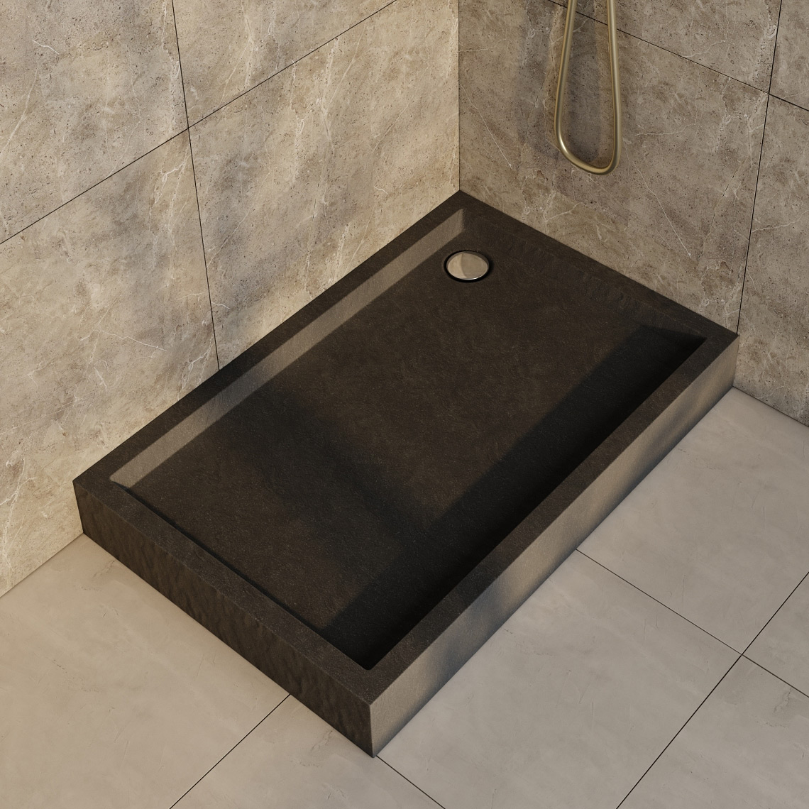 Schedline Favory Plus Black Stone brodzik prostokątny z syfonem 120x90 cm czarny 3ST.F1P-90120/C/ST