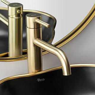 Rea Lungo L. Gold bateria umywalkowa stojąca wysoka jasnozłoty szczotkowany REA-B4526 - Wysyłka w 24h