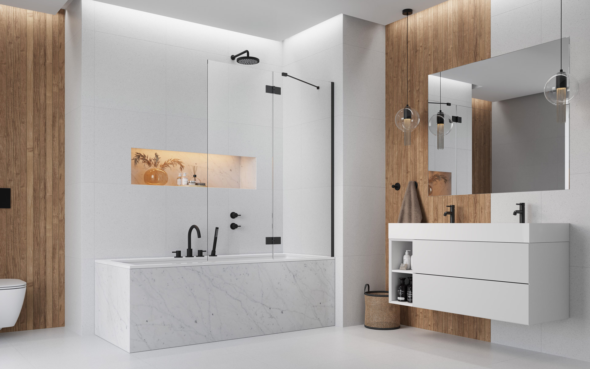 Darmowa Dostawa - Parawan nawannowy dwuczęściowy Radaway Essenza New Black PND II 1100021305401R