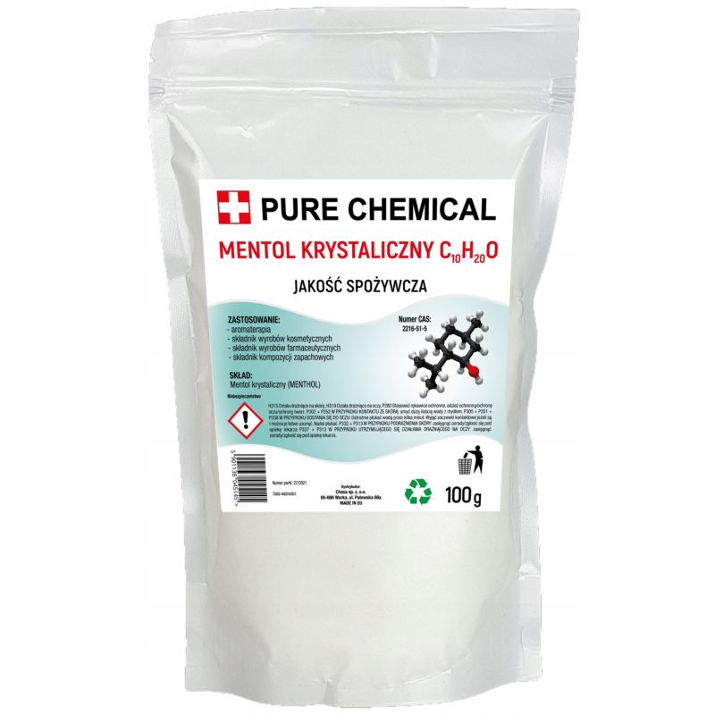 Mentol krystaliczny Pure Chemical do aromaterapii inhalacji sauna 100g. 1 szt.