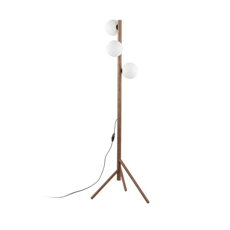 Lampa podłogowa TK Lighting Estera drewniana orzech 3 klosze kule mleczne -1szt.