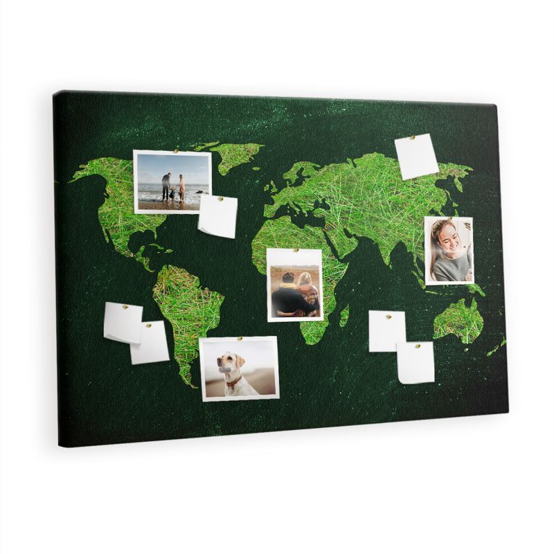 Organizer Ścienny Tablica Korkowa Na Płótnie Tulup 120x80 cm Trawiasta mapa świata Pinezki kolorowe 1 kpl