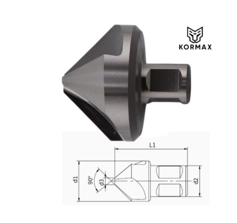Pogłębiacz stożkowy do metalu Kormax 55,0mm 90 stopni 3-ostrza HSS na uchwyt Weldon (C10-NXL-0550) - 1 szt.