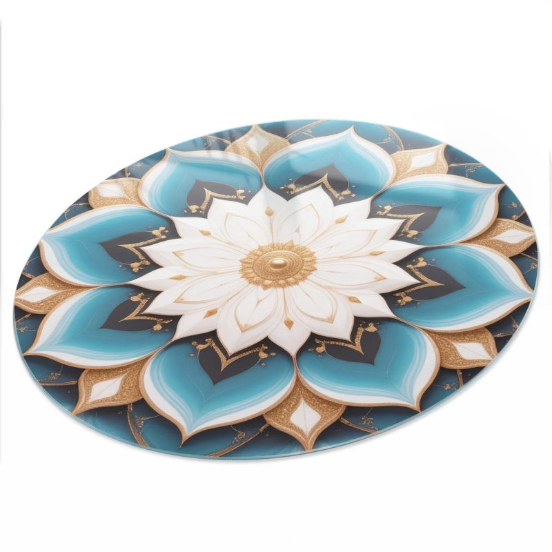 Szklany Blat ArtPrintCave fi60 cm Kwiatowa mandala - Blat na Stół z Nadrukiem Dekoracyjnym 1 szt.