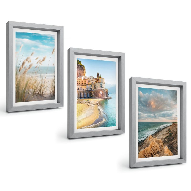 Zestaw Obrazów 3 Częściowy ArtPrintCave Srebrne Ramki 20x30 cm Dekoracja do Sypialni Krajobrazy plaża klify miasto 1 kpl.