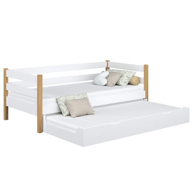 Drewniane łóżko N-WOOD sofa z szufladą na materac N01 biało dębowy 80x180 1szt.
