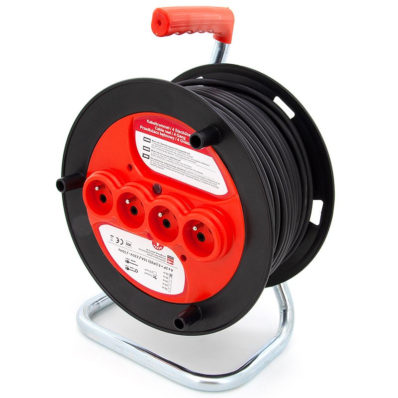 Przedłużacz budowlany bębnowy ELS Elektrotechnika 1OWR425 25m H05RR-F 3x1,5mm2, 4x230V, z uziemieniem, IP20, gumowy, 1 szt.