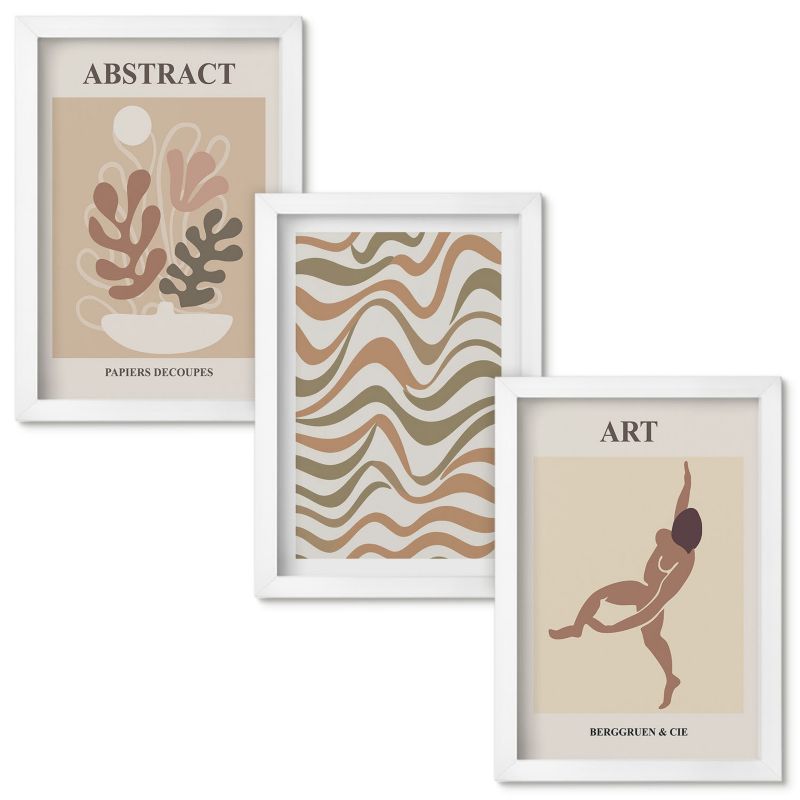 Zestaw obrazów Wallfluent Abstrakcyjne wzory Matisse boho Biała rama 20x30cm 3 szt.