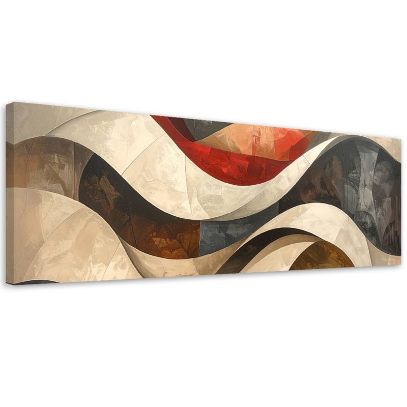 Obraz do salonu sypialni biura loftu Feeby Abstrakcja linie kształty beżowy czerwony 120x40cm 1szt