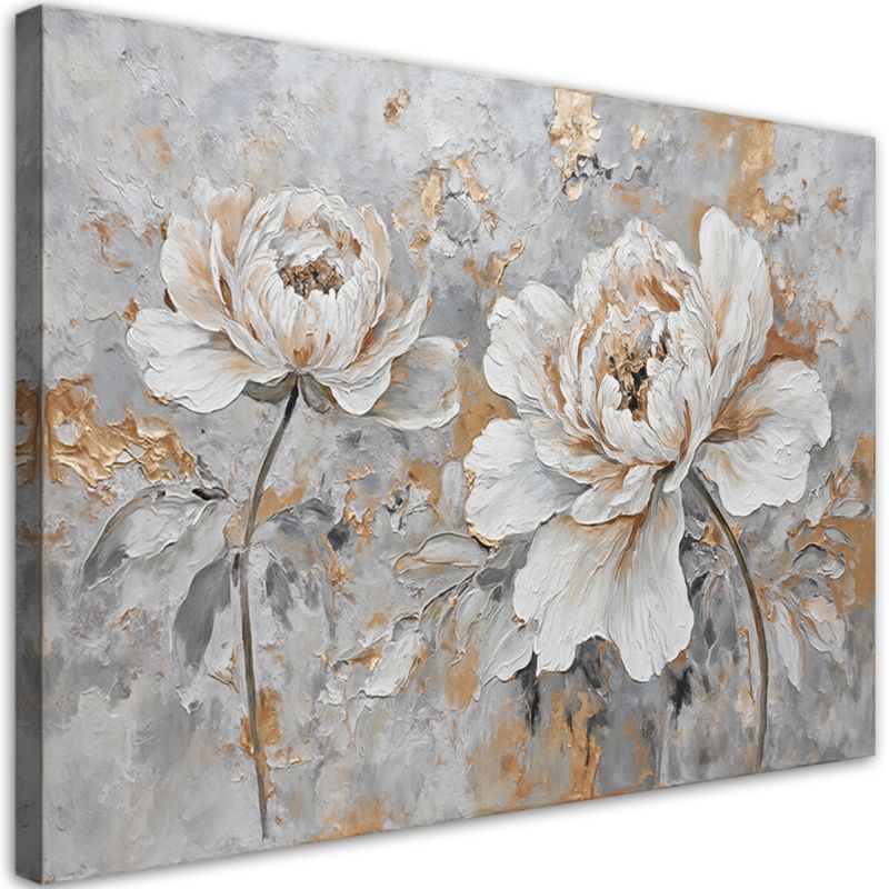Obraz do salonu sypialni Feeby Biała Róża Kwiat Srebrny Złoty 120x80cm 1szt