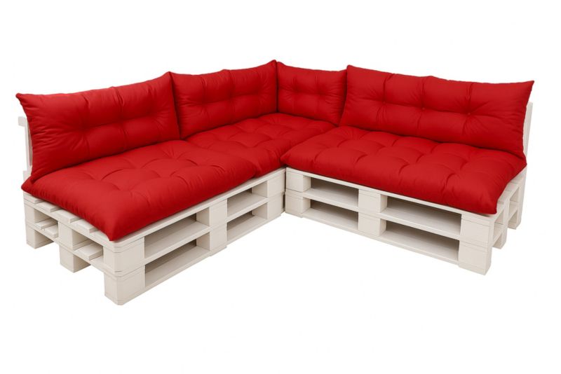 Komplet 7sztuk poduszek ogrodowych na palety Setagrden 3x120x50cm /3x120x40cm+60x40cm, Czerwone dwustronne poduszki, 1szt