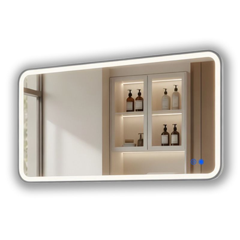 Lustro łazienkowe LED prostokątne zaokrąglone 120x70 cm podświetlane, antypara, dotykowe, srebrne szczotkowane