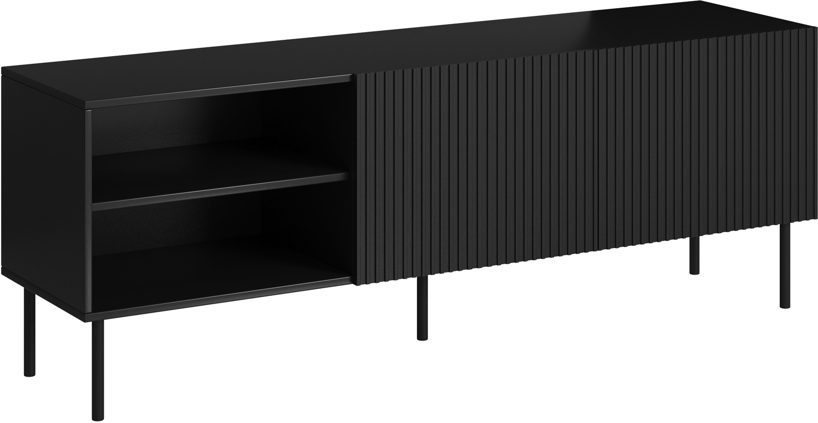 Czarna szafka RTV 150 cm pod telewizor z półkami PELIO