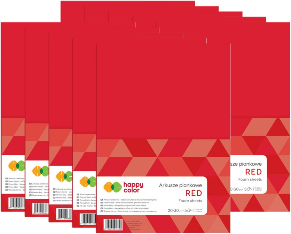 10x Arkusze piankowe Happy Color, A4, 5 arkuszy, czerwony