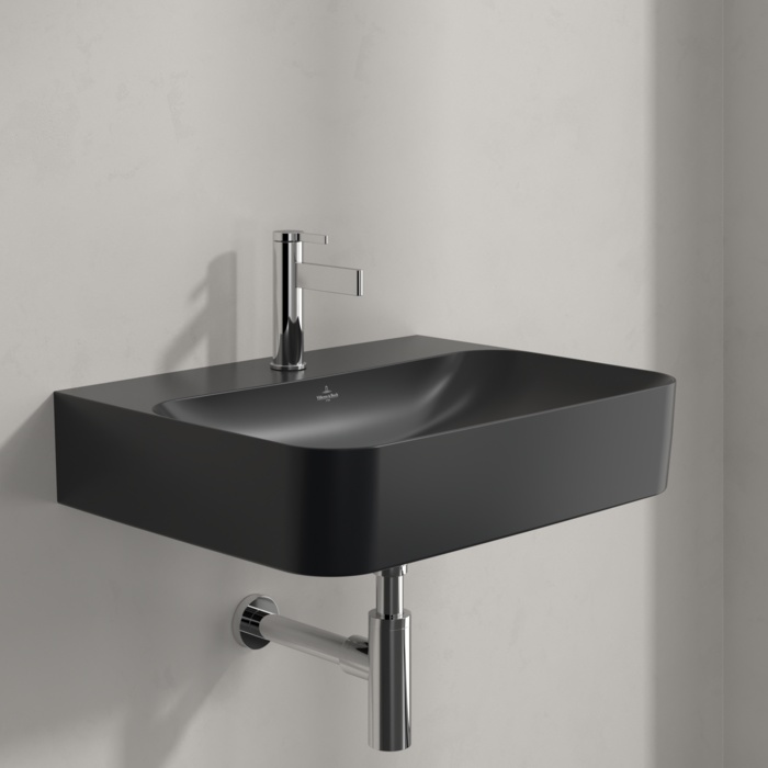 Villeroy & Boch Finion umywalka 60x47 cm prostokątna ścienna CeramicPlus Pure Black 416864R7