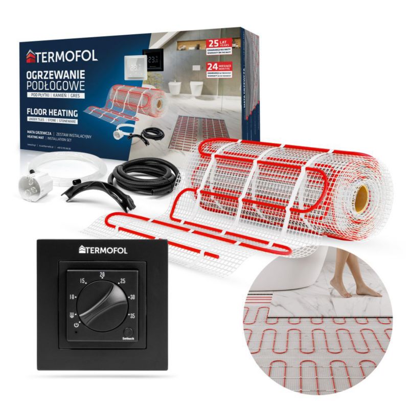 Zestaw mata grzewcza TERMOFOL moc 150W/m² szerokość 50 cm powierzchnia 7m² + termoregulator TF-H3 Black 1kpl