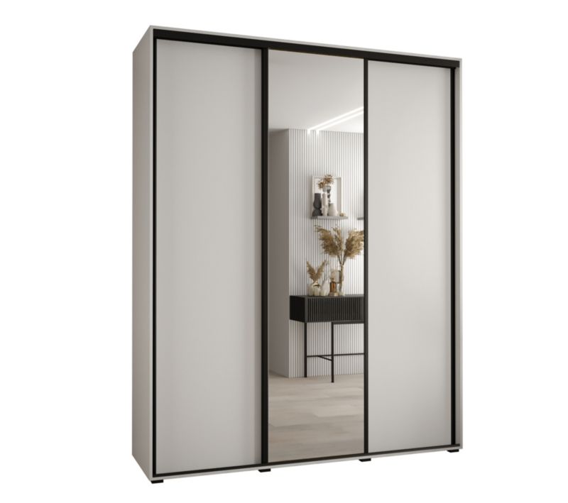 Szafa przesuwna Abiks DAVOS 3 wysoka szer.190cm gł.45cm biały/biały/czarny 1szt.
