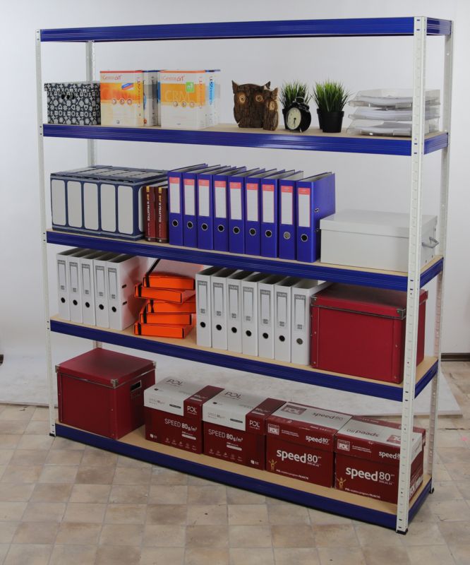Regał metalowy MODO24 magazynowy stojak biało-niebieski helios 196x180x30cm 5 półek po 175 kg 1 szt.