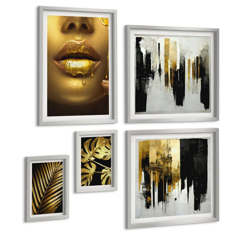 Komplet 5 Obrazów ArtPrintCave (2x50x50+2x20x30+40x60cm) Srebrna rama Zachody słońca most krajobraz 1 kpl.